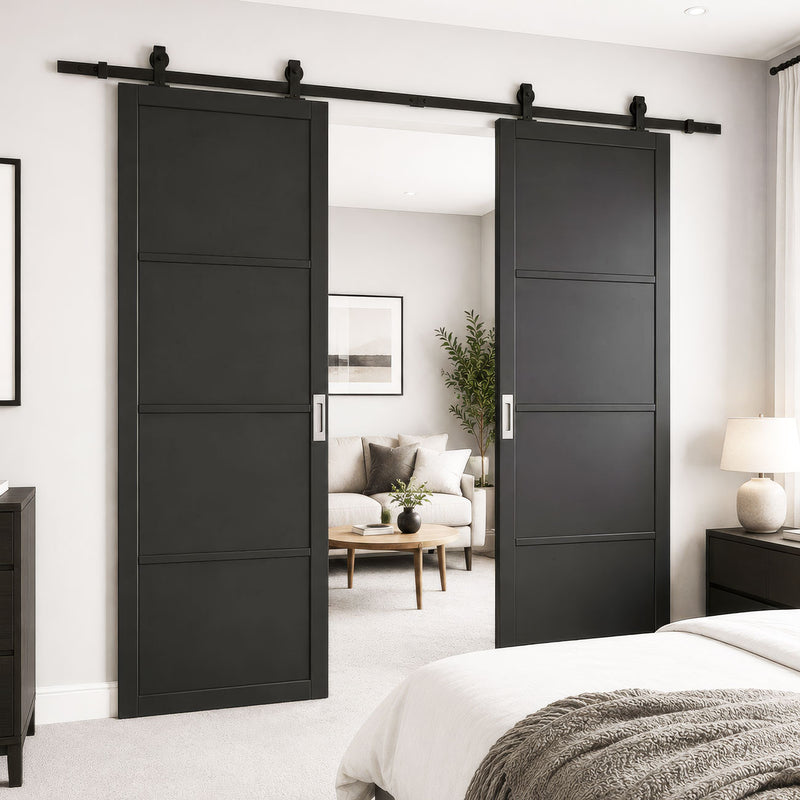 Top Mounted Black Sliding Track & Double Door - Value Industrial Primed Door - Black Primed