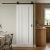 Top Mounted Black Sliding Track & Door - Lincoln White Primed Internal Door - Unfinished