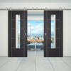 Sirius Tubular Stainless Steel Sliding Track & Laminate Vancouver Black Double Door - Prefinished - Clear Glass - Prefinished