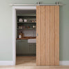 Top Mounted Stainless Steel Sliding Track & Door - Wexford Oak Panel Door - Unfinished