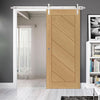 Single Sliding Door & Stainless Barn Steel Track - Torino Oak Door - Prefinished