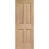 Premium Single Sliding Door & Wall Track - Victorian Oak 4 Panel Door - No Raised Mouldings - Prefinished