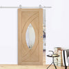 Top Mounted Stainless Steel Sliding Track & Door - Treviso Oak Door - Clear Glass - Prefinished
