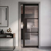 Tribeca 3 Pane Black Prefinished Single Evokit Pocket Door - Clear Reeded Glass
