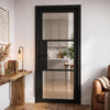 Tribeca 3 Pane Black Painted Internal Door - Clear Reeded Glass - Prefinished