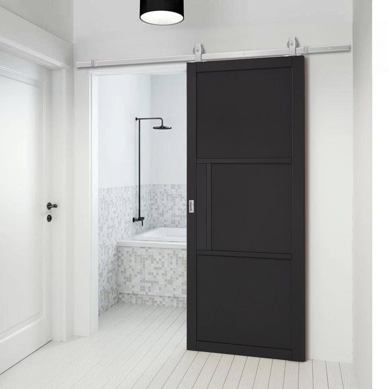 Top Mounted Stainless Steel Sliding Track & Door - Tribeca 3 Panel Black Painted Door - Prefinished