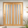 Minimalist Wardrobe Door & Frame Kit - Two Utah Oak Doors - Frosted Glass - Unfinished