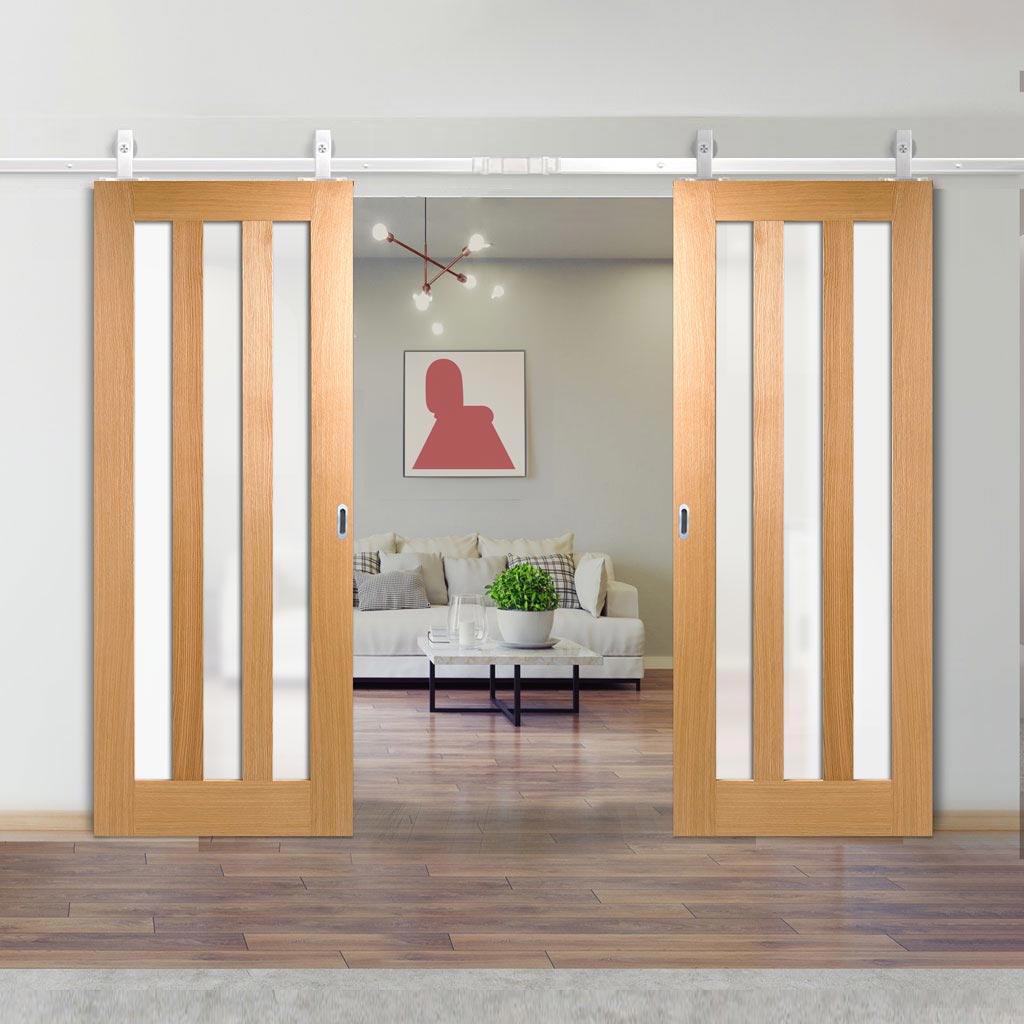 Top Mounted Stainless Steel Sliding Track & Double Door Utah 3 Pane