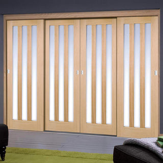 Image: Minimalist Wardrobe Door & Frame Kit - Four Utah Oak Doors - Frosted Glass - Prefinished