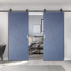 Top Mounted Black Sliding Track & Solid Wood Double Doors - V-Line® Grooved Flush Doors V020 - Premium Primed - Six Colour Options