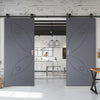 Top Mounted Black Sliding Track & Solid Wood Double Doors - V-Line® Grooved Flush Doors V023 - Premium Primed - Six Colour Options