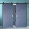 Top Mounted Black Sliding Track & Solid Wood Double Doors - V-Line® Grooved Flush Doors V031 - Premium Primed - Six Colour Options