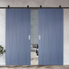 Top Mounted Black Sliding Track & Solid Wood Double Doors - V-Line® Grooved Flush Doors V034 - Premium Primed - Six Colour Options