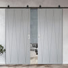 Top Mounted Black Sliding Track & Solid Wood Double Doors - V-Line® Grooved Flush Doors V034 - Premium Primed - Six Colour Options