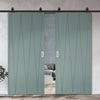 Top Mounted Black Sliding Track & Solid Wood Double Doors - V-Line® Grooved Flush Doors V034 - Premium Primed - Six Colour Options