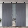 Top Mounted Black Sliding Track & Solid Wood Double Doors - V-Line® Grooved Flush Doors V034 - Premium Primed - Six Colour Options