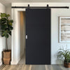 Top Mounted Black Sliding Track & Solid Wood Door - V-Line® Grooved Flush Door V006 - Premium Primed - Six Colour Options