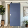 Top Mounted Black Sliding Track & Solid Wood Door - V-Line® Grooved Flush Door V006 - Premium Primed - Six Colour Options