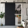 Top Mounted Black Sliding Track & Solid Wood Door - V-Line® Grooved Flush Door V011 - Premium Primed - Six Colour Options