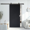 Top Mounted Black Sliding Track & Solid Wood Door - V-Line® Grooved Flush Door V019 - Premium Primed - Six Colour Options