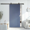 Top Mounted Black Sliding Track & Solid Wood Door - V-Line® Grooved Flush Door V019 - Premium Primed - Six Colour Options
