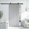 Top Mounted Black Sliding Track & Solid Wood Door - V-Line® Grooved Flush Door V019 - Premium Primed - Six Colour Options