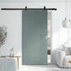 Top Mounted Black Sliding Track & Solid Wood Door - V-Line® Grooved Flush Door V019 - Premium Primed - Six Colour Options