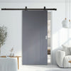 Top Mounted Black Sliding Track & Solid Wood Door - V-Line® Grooved Flush Door V019 - Premium Primed - Six Colour Options