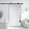 Top Mounted Black Sliding Track & Solid Wood Door - V-Line® Grooved Flush Door V019 - Premium Primed - Six Colour Options