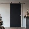 Top Mounted Black Sliding Track & Solid Wood Door - V-Line® Grooved Flush Door V021 - Premium Primed - Six Colour Options