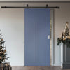 Top Mounted Black Sliding Track & Solid Wood Door - V-Line® Grooved Flush Door V021 - Premium Primed - Six Colour Options