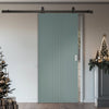 Top Mounted Black Sliding Track & Solid Wood Door - V-Line® Grooved Flush Door V021 - Premium Primed - Six Colour Options
