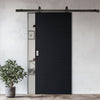 Top Mounted Black Sliding Track & Solid Wood Door - V-Line® Grooved Flush Door V022 - Premium Primed - Six Colour Options