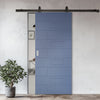 Top Mounted Black Sliding Track & Solid Wood Door - V-Line® Grooved Flush Door V022 - Premium Primed - Six Colour Options