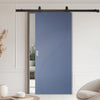 Top Mounted Black Sliding Track & Solid Wood Door - V-Line® Grooved Flush Door V027 - Premium Primed - Six Colour Options