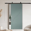 Top Mounted Black Sliding Track & Solid Wood Door - V-Line® Grooved Flush Door V027 - Premium Primed - Six Colour Options