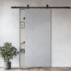 Top Mounted Black Sliding Track & Solid Wood Door - V-Line® Grooved Flush Door V033 - Premium Primed - Six Colour Options