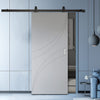 Top Mounted Black Sliding Track & Solid Wood Door - V-Line® Grooved Flush Door V037 - Premium Primed - Six Colour Options