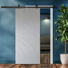 Top Mounted Black Sliding Track & Solid Wood Door - V-Line® Grooved Flush Door V039 - Premium Primed - Six Colour Options