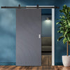Top Mounted Black Sliding Track & Solid Wood Door - V-Line® Grooved Flush Door V039 - Premium Primed - Six Colour Options