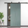Top Mounted Black Sliding Track & Solid Wood Door - V-Line® Grooved Flush Door V040 - Premium Primed - Six Colour Options