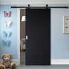 Top Mounted Black Sliding Track & Solid Wood Door - V-Line® Grooved Flush Door V070 - Premium Primed - Six Colour Options