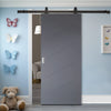 Top Mounted Black Sliding Track & Solid Wood Door - V-Line® Grooved Flush Door V070 - Premium Primed - Six Colour Options