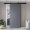 Top Mounted Black Sliding Track & Solid Wood Door - V-Line® Grooved Flush Door V071 - Premium Primed - Six Colour Options