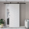 Top Mounted Black Sliding Track & Solid Wood Door - V-Line® Grooved Flush Door V071 - Premium Primed - Six Colour Options