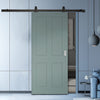 Top Mounted Black Sliding Track & Solid Wood Door - V-Line® Grooved Flush Door V078 - Premium Primed - Six Colour Options