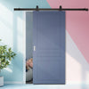 Top Mounted Black Sliding Track & Solid Wood Door - V-Line® Grooved Flush Door V082 - Premium Primed - Six Colour Options