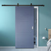 Top Mounted Black Sliding Track & Solid Wood Door - V-Line® Grooved Flush Door V083 - Premium Primed - Six Colour Options