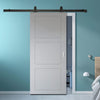 Top Mounted Black Sliding Track & Solid Wood Door - V-Line® Grooved Flush Door V083 - Premium Primed - Six Colour Options