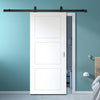 Top Mounted Black Sliding Track & Solid Wood Door - V-Line® Grooved Flush Door V083 - Premium Primed - Six Colour Options